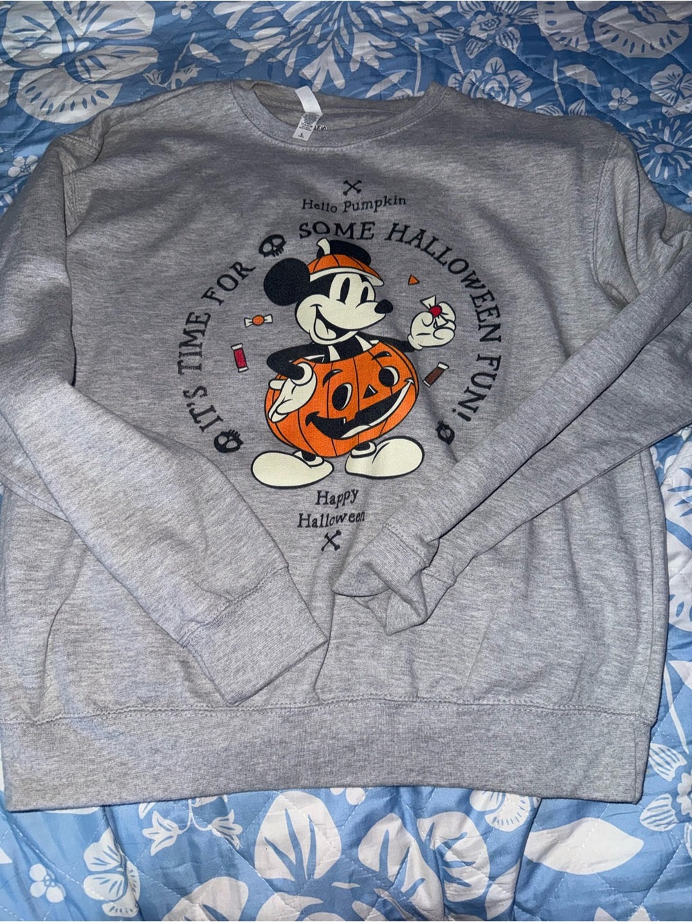 Disney Gray Crewneck Sweatshirt with Mickey Pumpkin Graphic